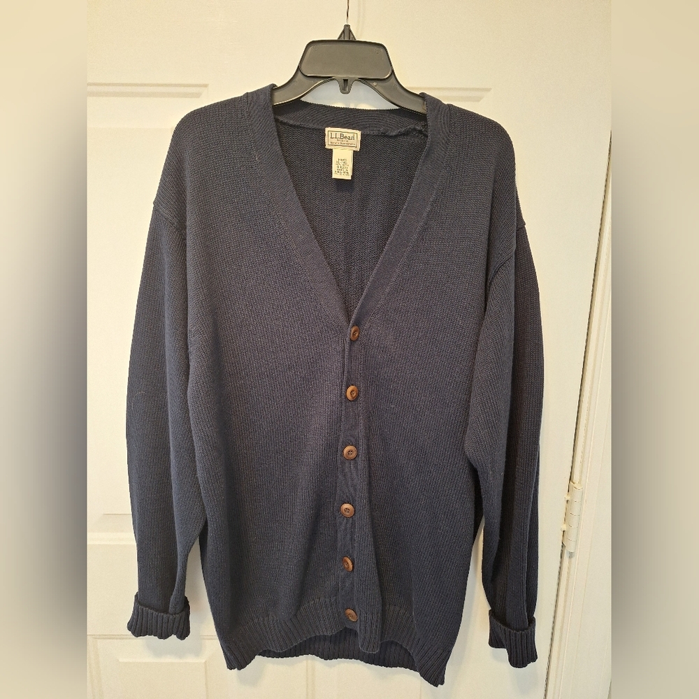 LL Bean Men's Xl Tall Navy Grandpa Cardigan Large Buttons